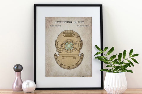 DIVING HELMET PATENT - mixed media artwork for laser and print