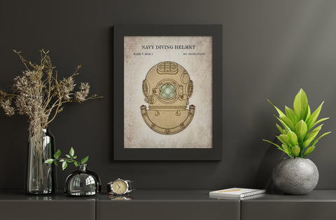 DIVING HELMET PATENT - mixed media artwork for laser and print