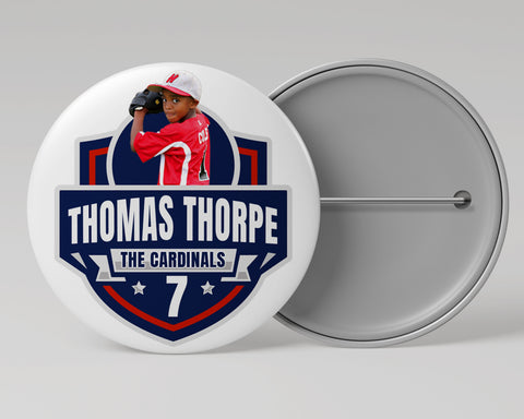 CUSTOM PLAYER BUTTON with your player inserted into sports graphic!